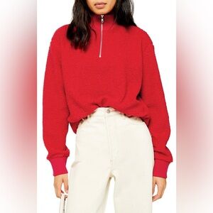 Topshop Red Half Zip Funnel Neck Sweatshirt